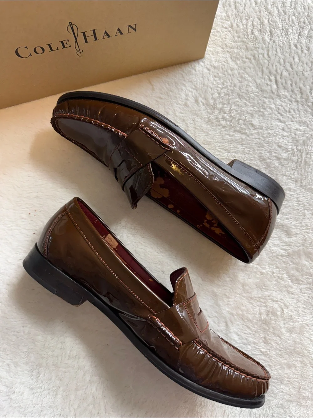Cole Haan Alexa Penny Moc II Chestnut Patent Leather Loafers Women’s Size 8.5B